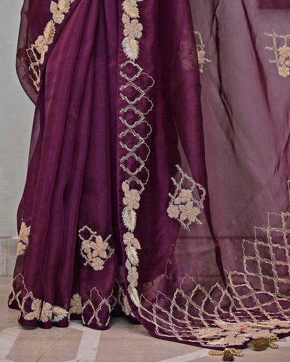 Wine Organza Saree image 3