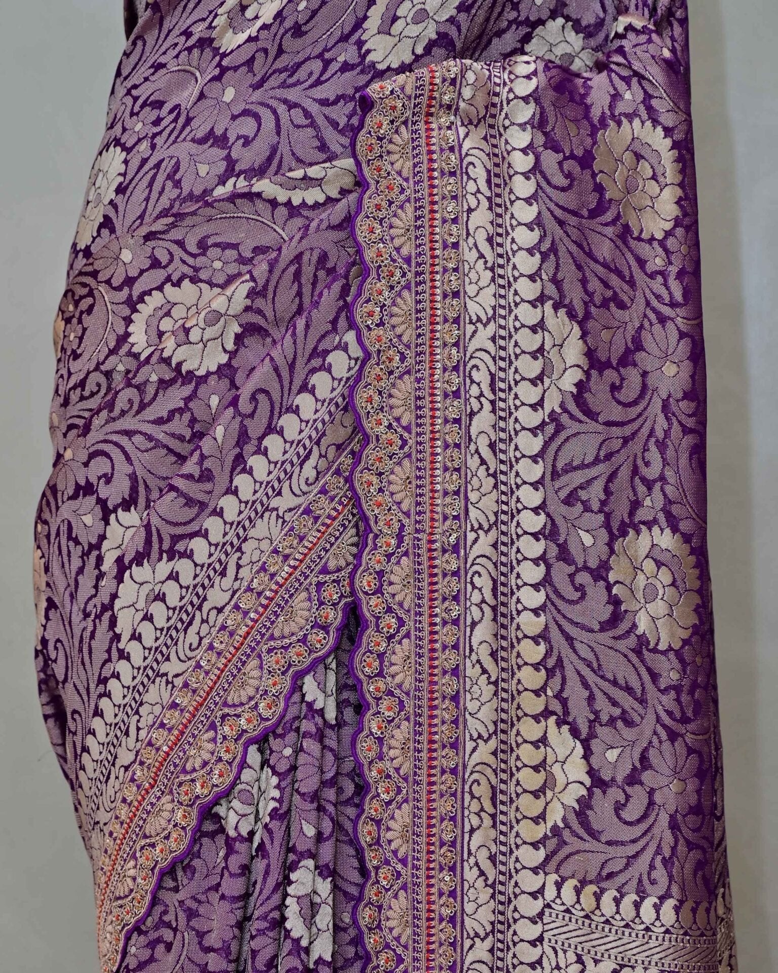 Purple Tissue Khaddi Saree with Nandi Work Palla image 2