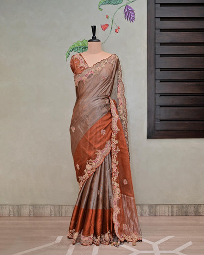 Two-Tone Bronze Tissue Saree image 1