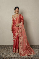 Red Banarasi Tissue Saree With Zardozi & Aari Work
