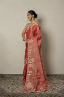 Red Banarasi Tissue Saree With Zardozi & Aari Work