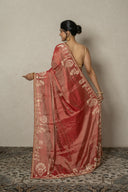 Red Banarasi Tissue Saree With Zardozi & Aari Work