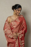 Red Banarasi Tissue Saree With Zardozi & Aari Work