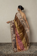 Antique Metallic Brown Tissue Saree With Embroidered Motifs