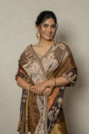 Antique Metallic Brown Tissue Saree With Embroidered Motifs