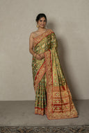 Green Tissue Patola Saree With Traditional Border