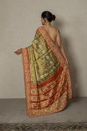 Green Tissue Patola Saree With Traditional Border