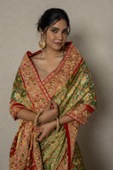 Green Tissue Patola Saree With Traditional Border