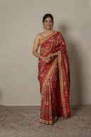 Red Patola Silk Saree With Zardozi Border