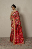 Red Patola Silk Saree With Zardozi Border