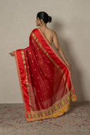 Brick Red Tussar Silk Saree With Zardozi