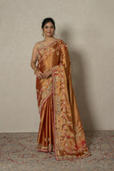 Rust Orange Tissue Silk Saree with Resham & Zardoji Work