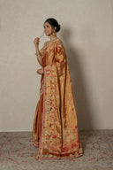 Rust Orange Tissue Silk Saree with Resham & Zardoji Work