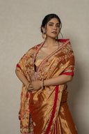 Rust Orange Tissue Silk Saree with Resham & Zardoji Work