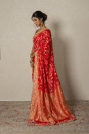 Red Banarasi Goergette Saree With Zardozi Border