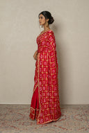 Traditional Red Ghatchola Saree with Frill
