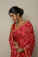 Traditional Red Ghatchola Saree with Frill