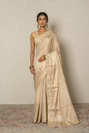 Ivory Gold Tissue Silk Saree With Mukaish Work