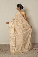 Ivory Gold Tissue Silk Saree With Mukaish Work