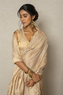 Ivory Gold Tissue Silk Saree With Mukaish Work