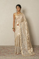 Ivory Gold Woven Tissue Saree With Mukaish Work