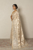 Ivory Gold Woven Tissue Saree With Mukaish Work
