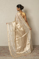Ivory Gold Woven Tissue Saree With Mukaish Work