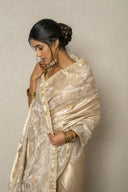 Ivory Gold Woven Tissue Saree With Mukaish Work
