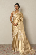 Gold Banarasi Woven Saree With Zardozi & Ari Work