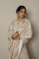 Ivory Georgette Saree With Beads Work