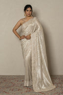 Ivory Georgette Saree With Beads Work