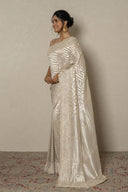 Ivory Georgette Saree With Beads Work