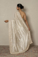 Ivory Georgette Saree With Beads Work