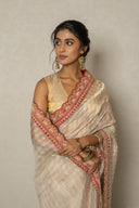 Gold Tissue Stripe Saree With Pichhwai Palla