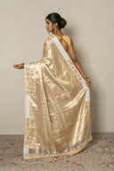 Gold Banarasi Tissue Saree With Barati Work Border