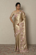 Fawn Handloom Silk Saree With Applique Border