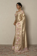 Fawn Handloom Silk Saree With Applique Border