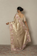 Fawn Handloom Silk Saree With Applique Border