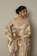 Fawn Handloom Silk Saree With Applique Border