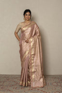 Onion Pink Tissue Blend Saree With Gota Work