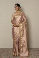 Onion Pink Tissue Blend Saree With Gota Work