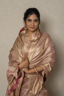 Onion Pink Tissue Blend Saree With Gota Work