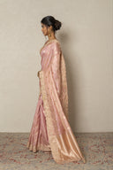 Rose Pink Tissue Silk Saree With Zardozi Work