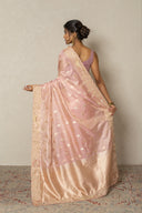 Rose Pink Tissue Silk Saree With Zardozi Work