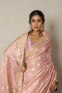 Rose Pink Tissue Silk Saree With Zardozi Work