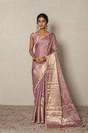 Mauve Banarasi Soft Tissue Saree With Zardozi Work