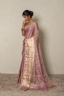 Mauve Banarasi Soft Tissue Saree With Zardozi Work
