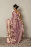 Mauve Banarasi Soft Tissue Saree With Zardozi Work