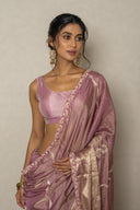 Mauve Banarasi Soft Tissue Saree With Zardozi Work
