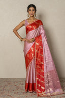 Rose Pink & Scarlet Dual-Tone Silk Saree